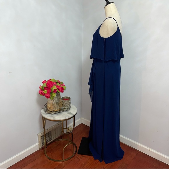 # Laundry Shelli Segal Midnight Pop Over Ruffled Chiffon Maxi Gown Dress Size 2 - Picture 9 of 15